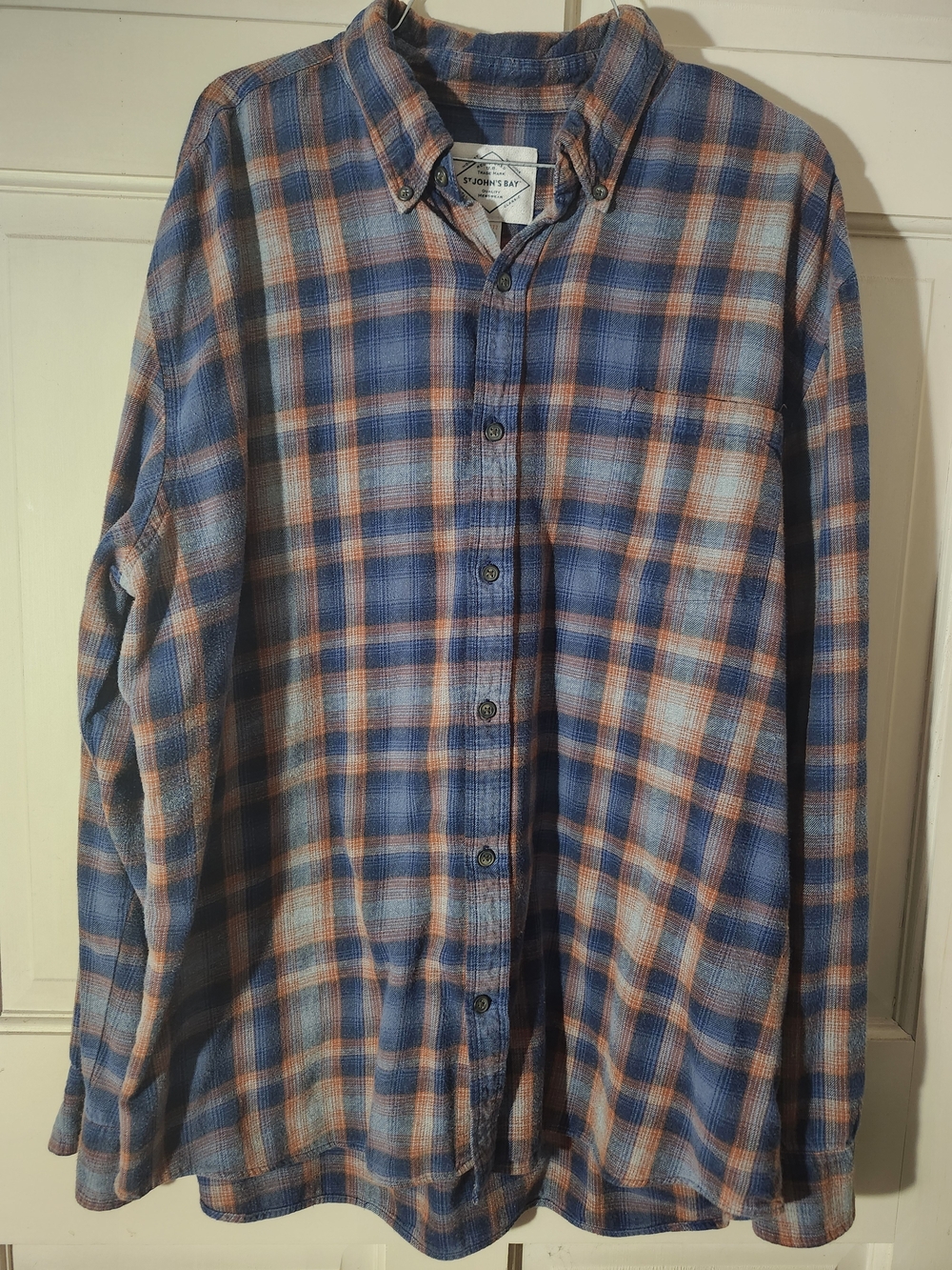St. John's Bay Blue and Orange Plaid Button-Down Shirt